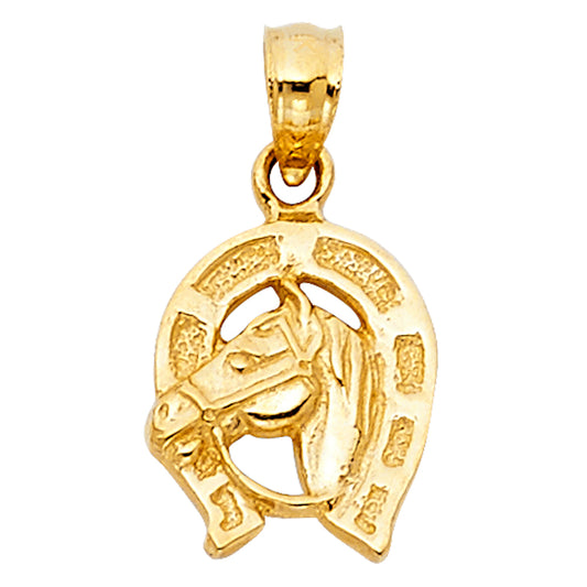14K Yellow Gold Horse Head Horseshoe Pendant