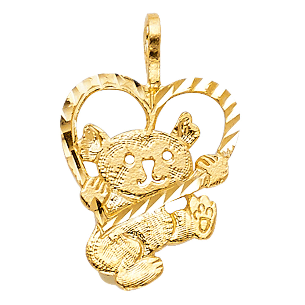14K Yellow Gold Teddy Bear Heart Pendant