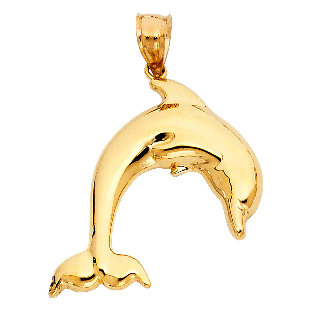 14K Yellow Gold Dolphin Pendant aprox 1" Tall
