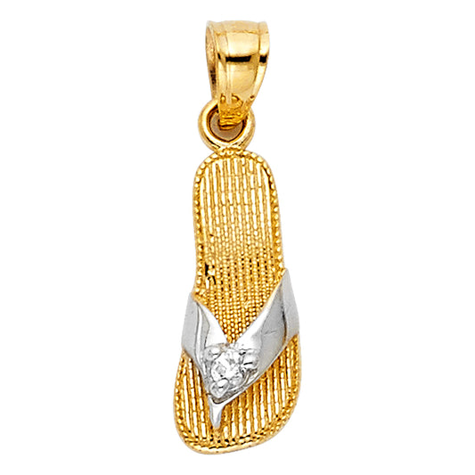 14K Two-Tone Gold Flip Flop CZ Charm
