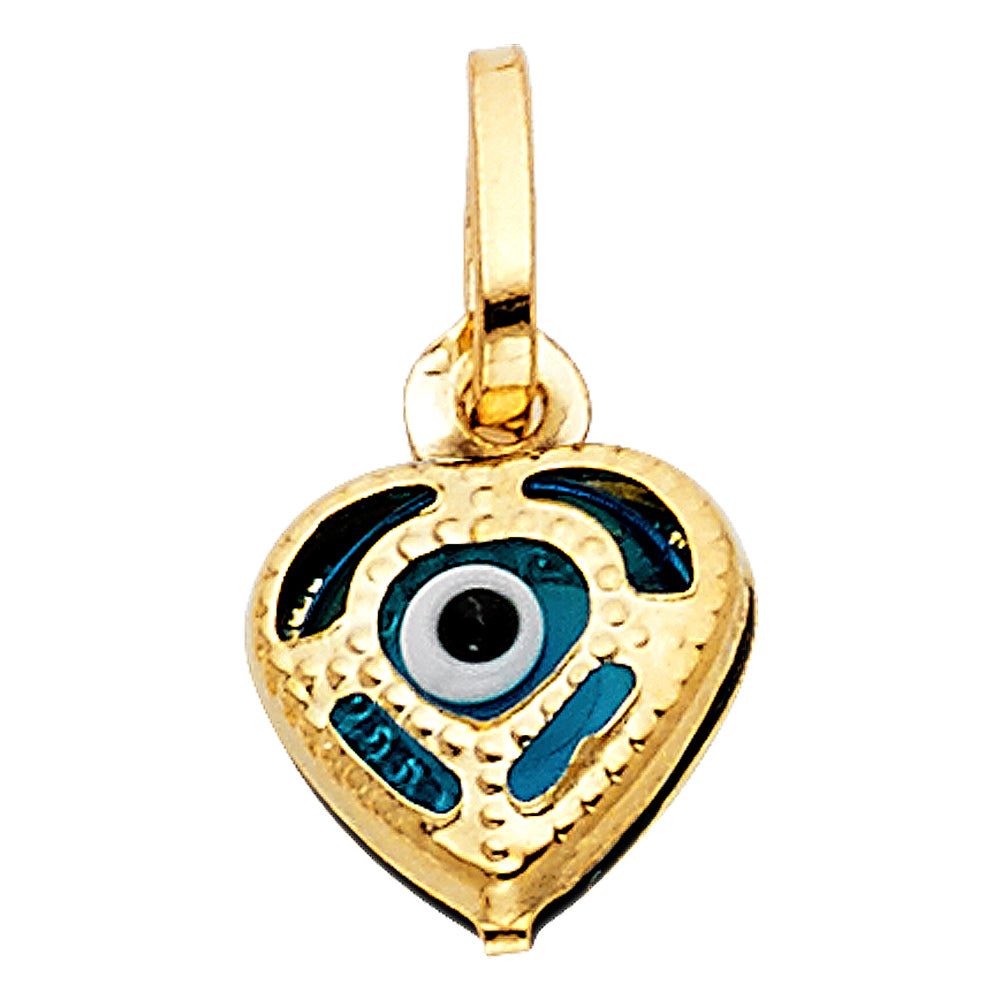 14K Yellow Gold Heart Evil Eye Enamel Pendant