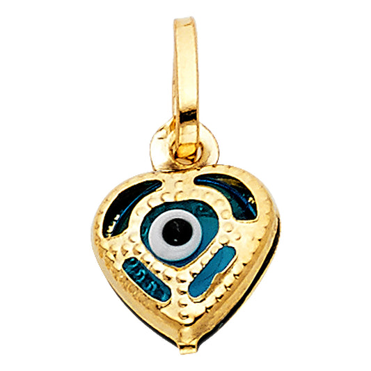 14K Yellow Gold Heart Evil Eye Enamel Pendant