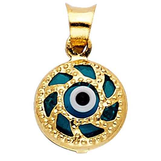 14K Yellow Gold Round Evil Eye Enamel Pendant