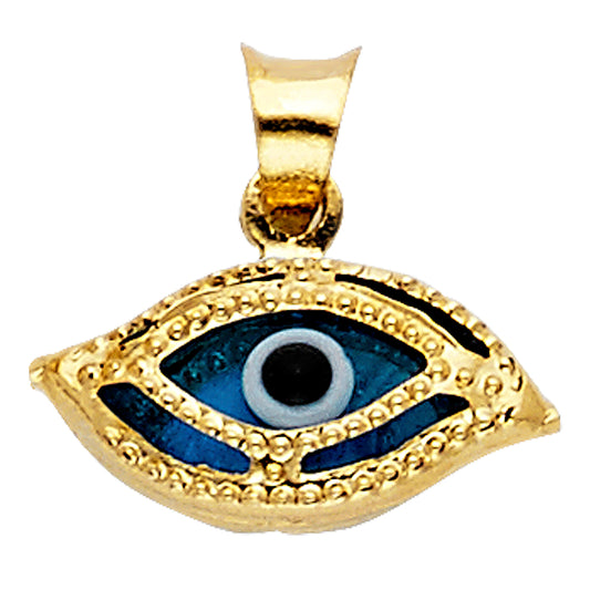 14K Yellow Gold Marquise Evil Eye Enamel Pendant