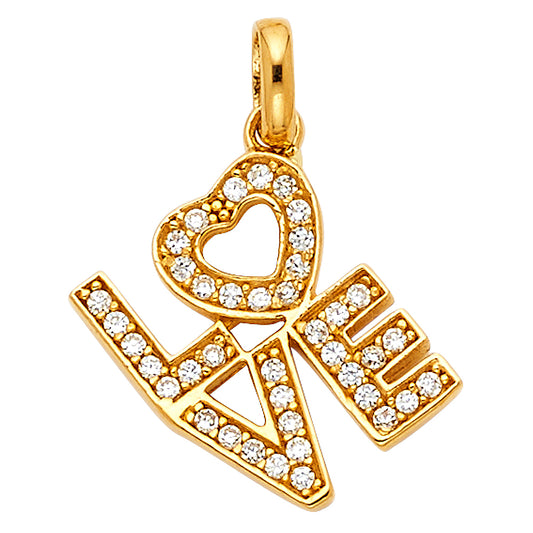 14K Yellow Gold “LOVE” Heart Design CZ Pendant