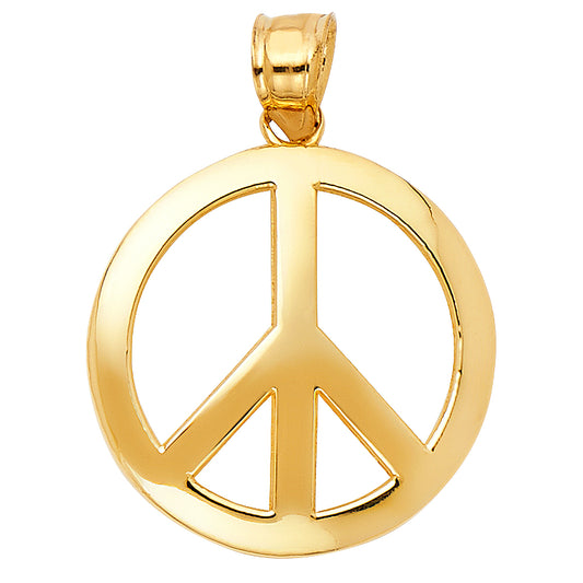 14K Yellow Gold Peace Sign Design Pendant