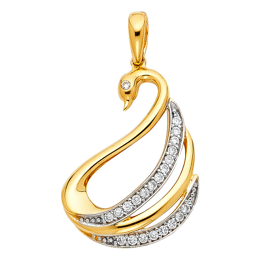 14K Two-Tone Gold Swan Design Pendant accented with CZ