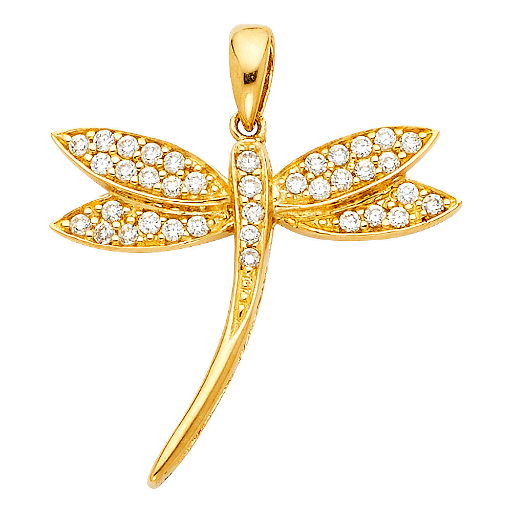 14K Yellow Gold CZ Dragonfly Pendant