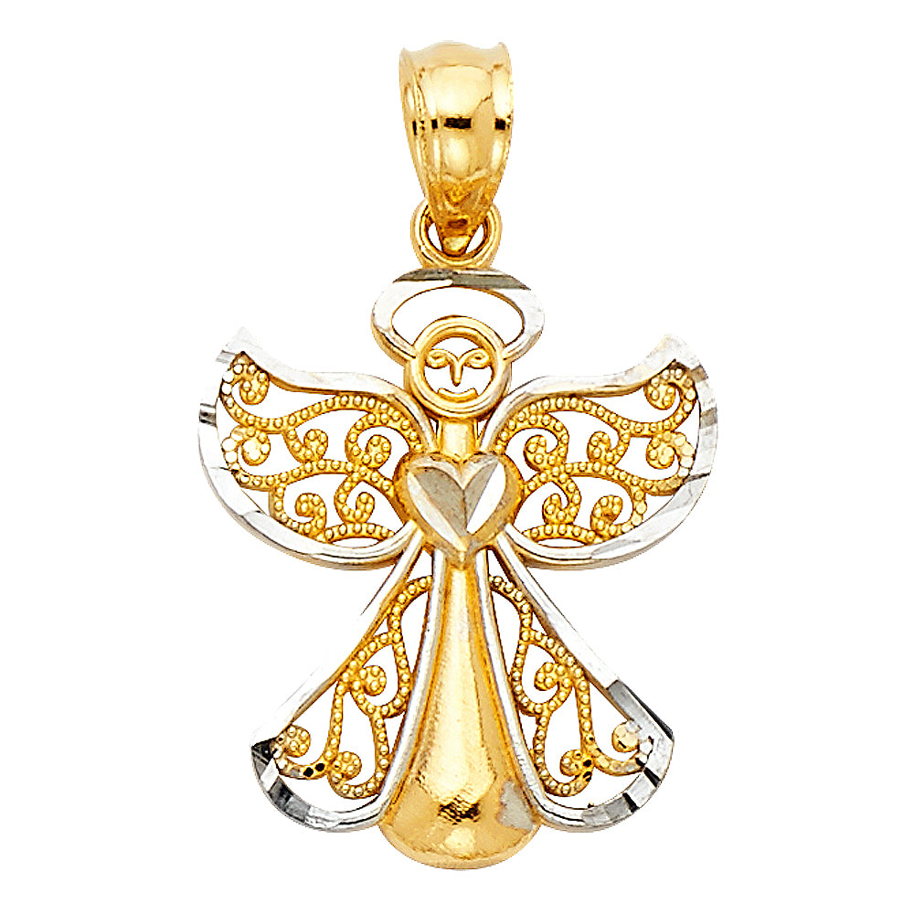 14K Two-Tone Gold Filigree Angel Heart Pendant