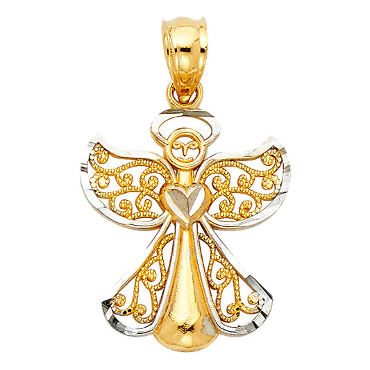 14K Two-Tone Gold Filigree Angel Heart Pendant