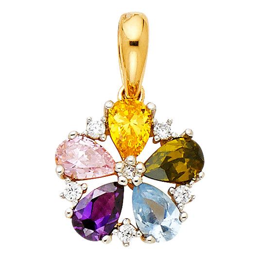 14K Yellow Gold Multicolor CZ Flower Pendant