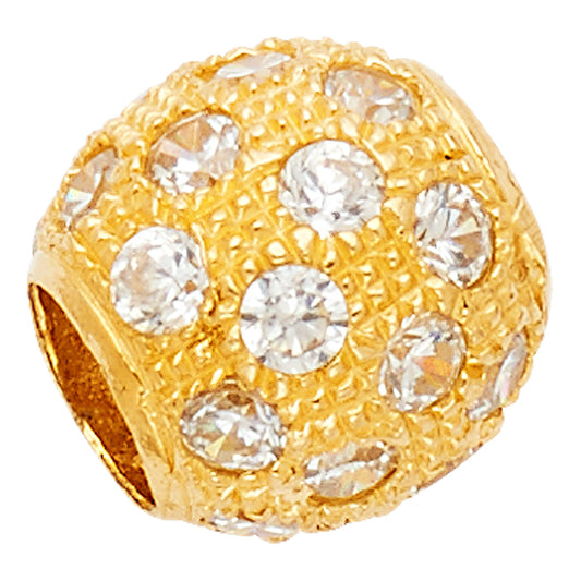 14K Yellow Gold CZ Textured Round Bead Charm