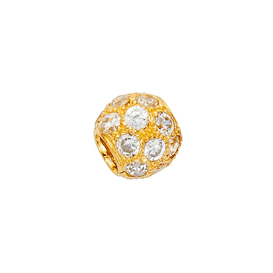 14K Yellow Gold CZ Textured Round Bead Charm