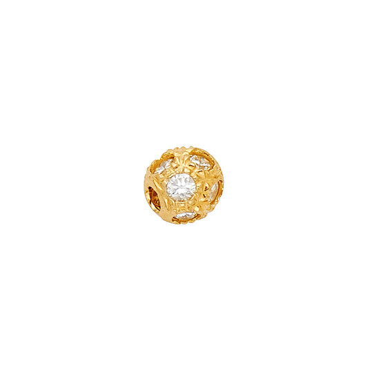 14K Yellow Gold CZ Textured Round Bead Charm
