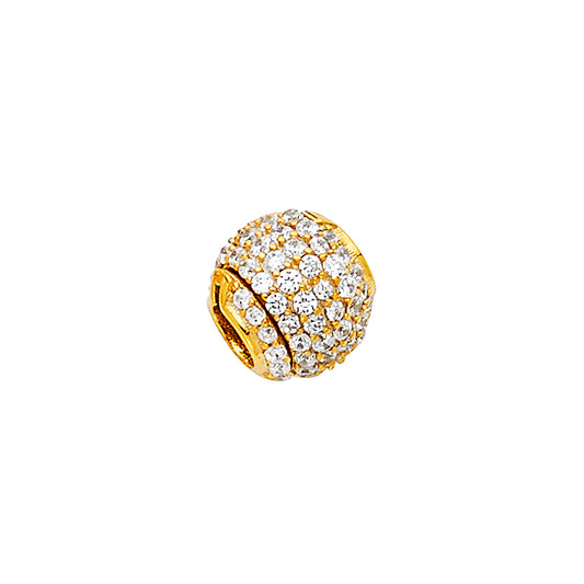 14K Yellow Gold CZ Textured Round Bead Charm