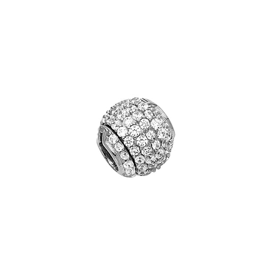 14K White Gold CZ Textured Round Bead Charm
