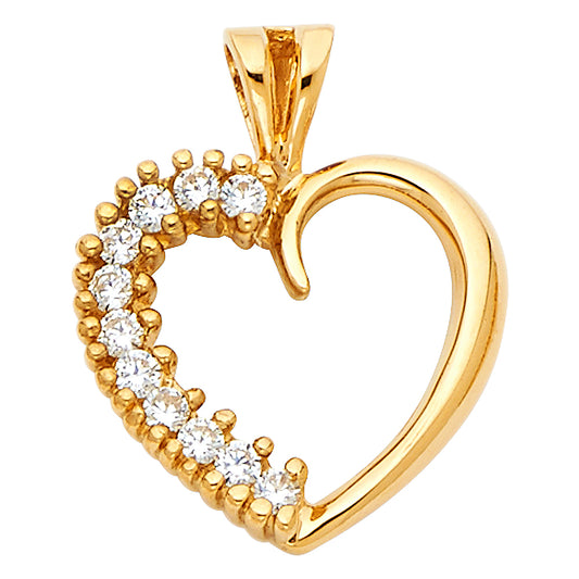 14K Yellow Gold Open Heart Pendant accented with CZ Stones