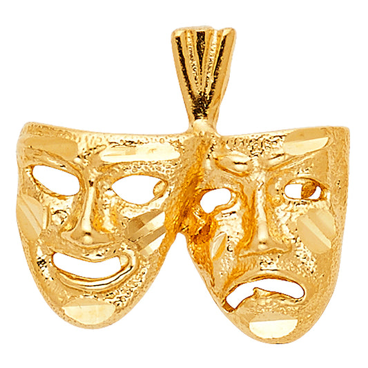14K Yellow Gold Comedy & Tragedy Mask Design Pendant
