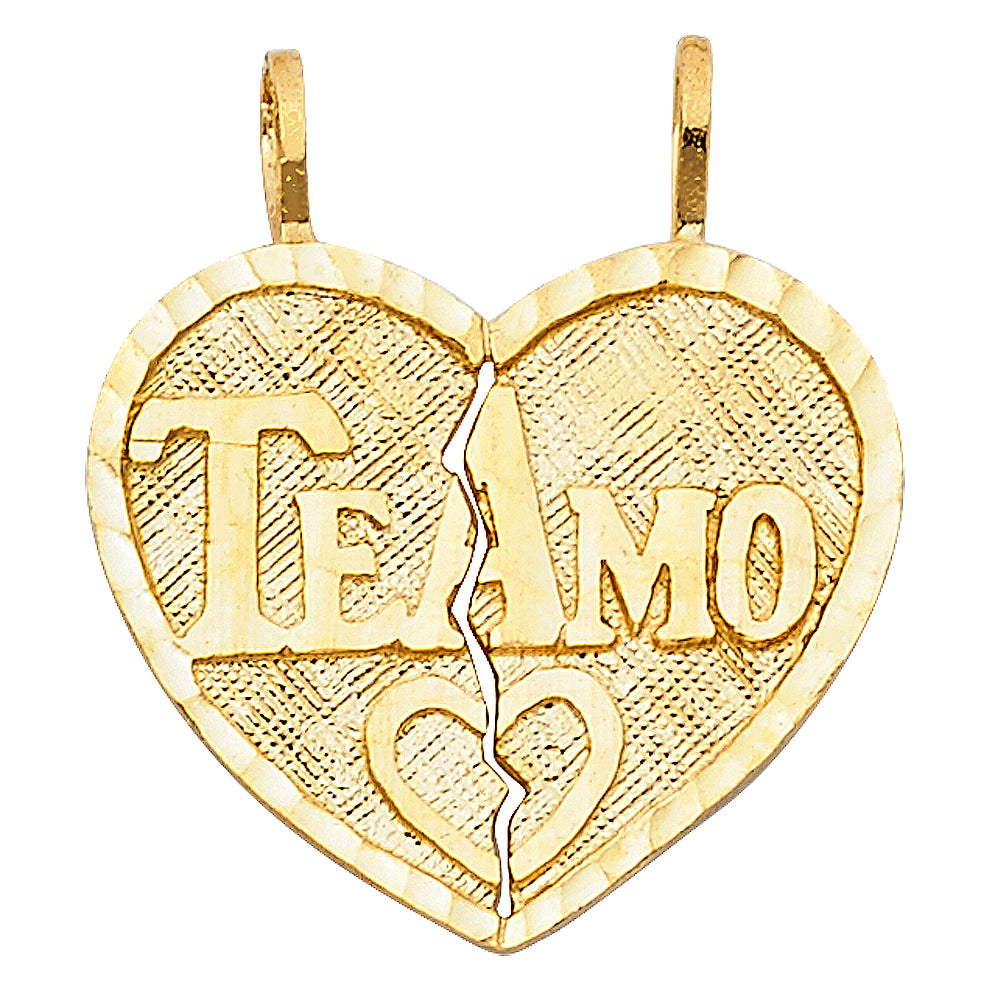 14K Yellow Gold Double Sided “Te Amo” Broken Heart Design Pendant
