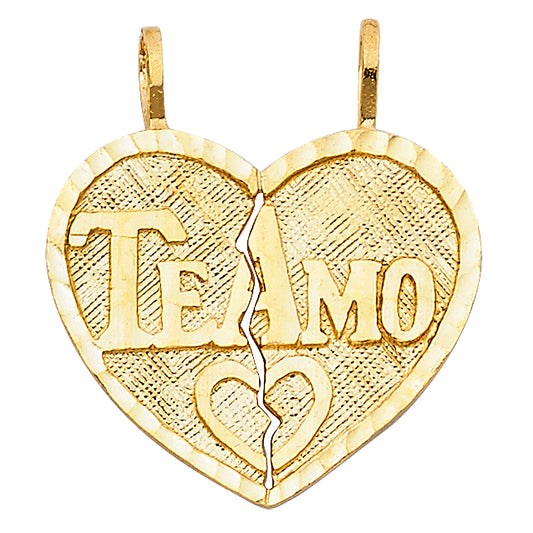 14K Yellow Gold Double Sided “Te Amo” Broken Heart Design Pendant