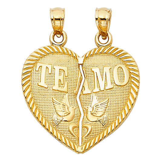 14K Yellow Gold Double Sided / Reversible “Te Amo” Split Heart Pendant
