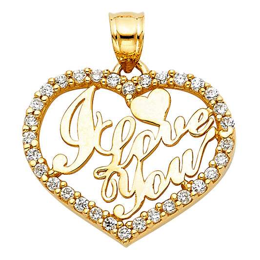 14K Yellow Gold I Love You Heart CZ Pendant
