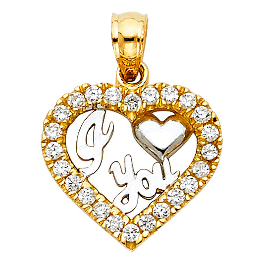 14K Two-Tone Gold I Love You Heart CZ Pendant
