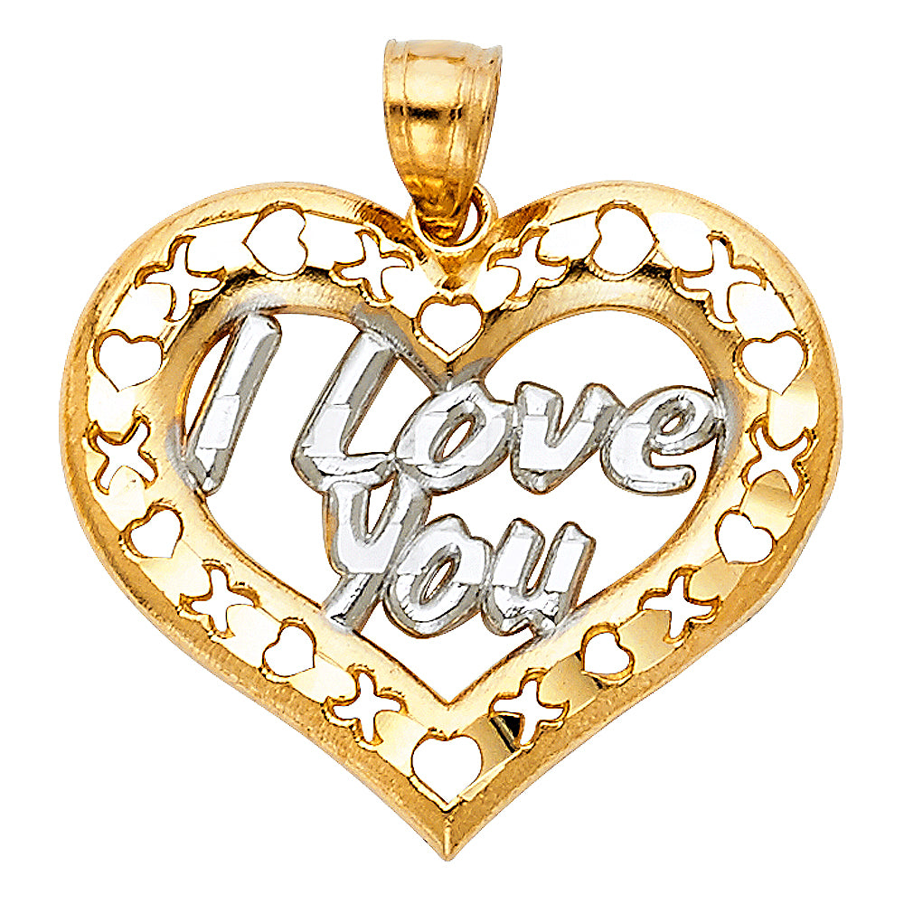 14K Two-Tone Gold I Love You Heart Pendant