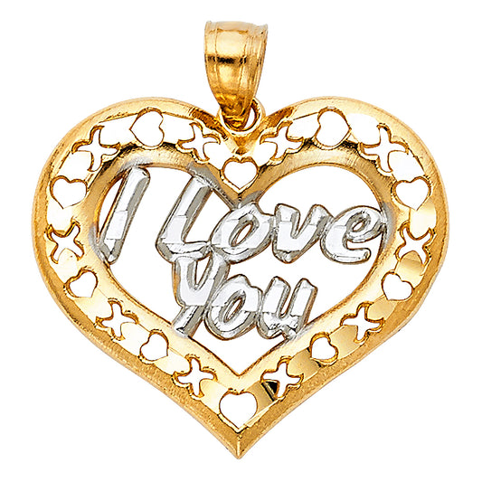14K Two-Tone Gold I Love You Heart Pendant