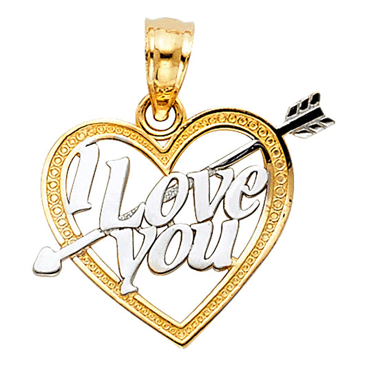 14K Two-Tone Gold I Love You Heart & Arrow Pendant