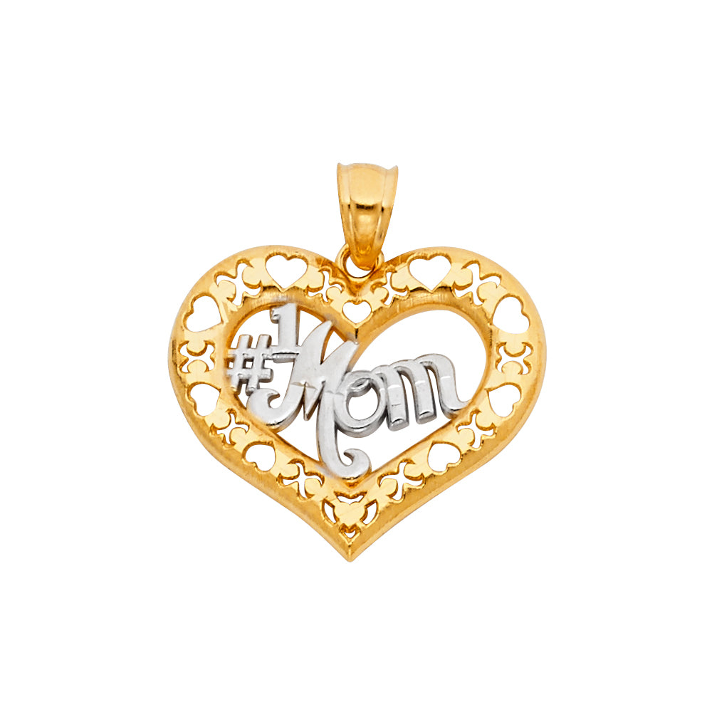 14K Two-Tone Gold #1 Mom Heart Pendant