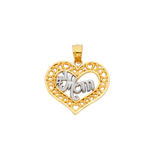 14K Two-Tone Gold #1 Mom Heart Pendant
