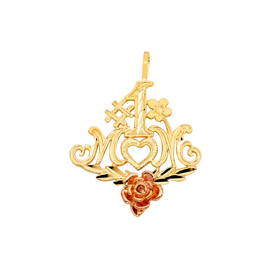 14K Two-Tone Gold #1 Mom Pendant with Rose Accent