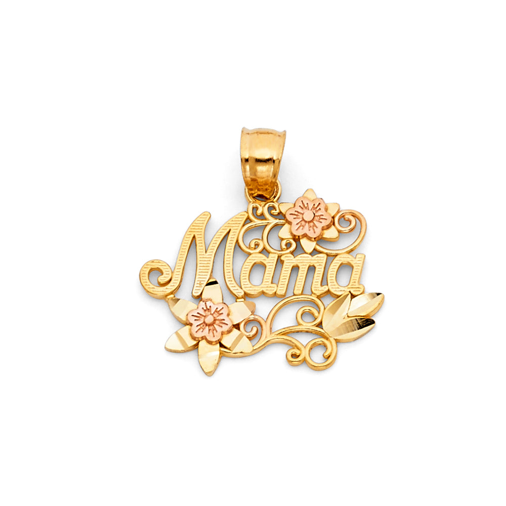 14K Two-Tone Gold #1 Mom Pendant with Rose Accent