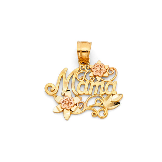 14K Two-Tone Gold #1 Mom Pendant with Rose Accent