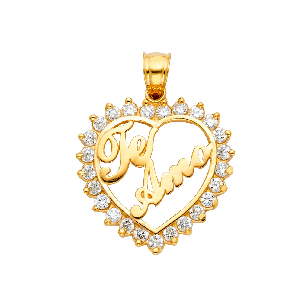 14K Yellow Gold Heart Name Design CZ Pendant
