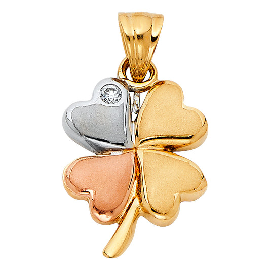 14K Tri-Color Gold Four-Leaf Clover CZ Pendant