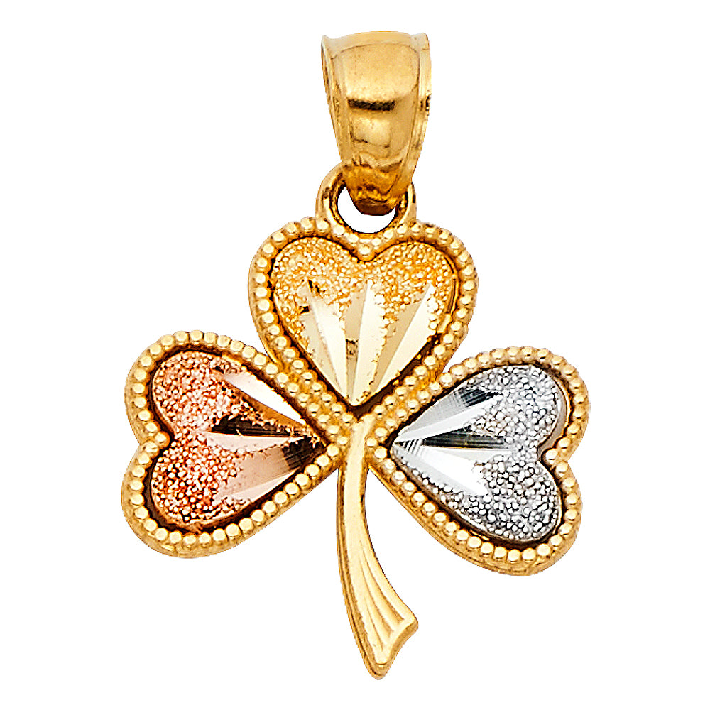 14K Tri-Color Gold Three-Leaf Clover Pendant