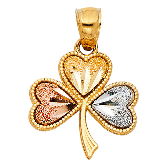 14K Tri-Color Gold Three-Leaf Clover Pendant