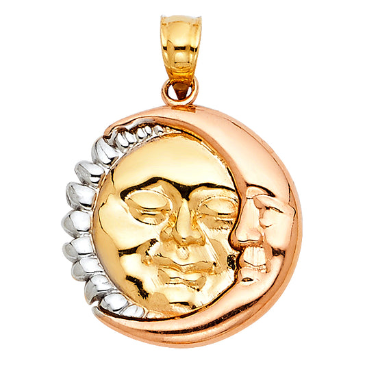 14K Tri-Color Gold Sun & Moon Face Charm