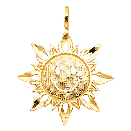 14K Yellow Gold Smiling Sun Pendant