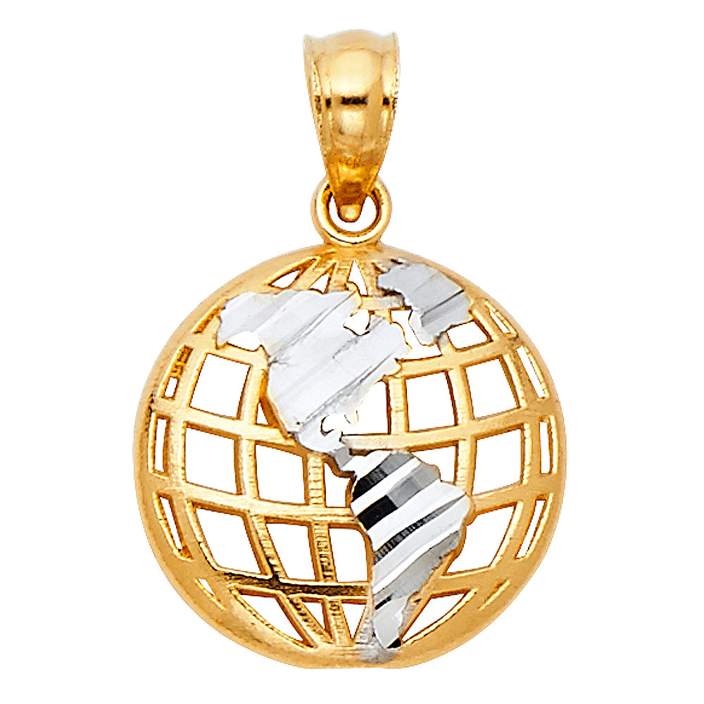 14K Two-Tone Gold Filigree World Globe Pendant