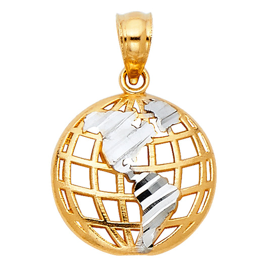 14K Two-Tone Gold Filigree World Globe Pendant