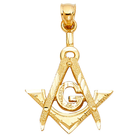14K Yellow Gold Masonic Square & Compass with “G” Pendant