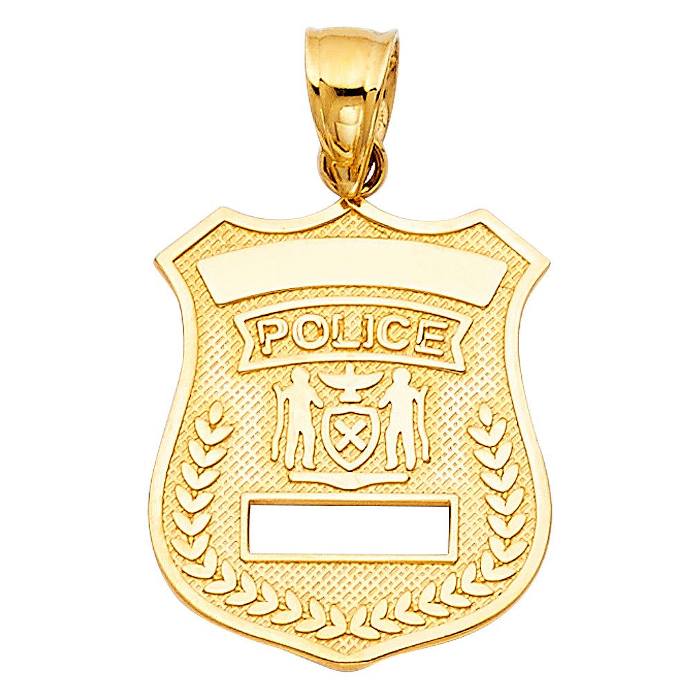 14K Yellow Gold Police Badge Design ID Pendant