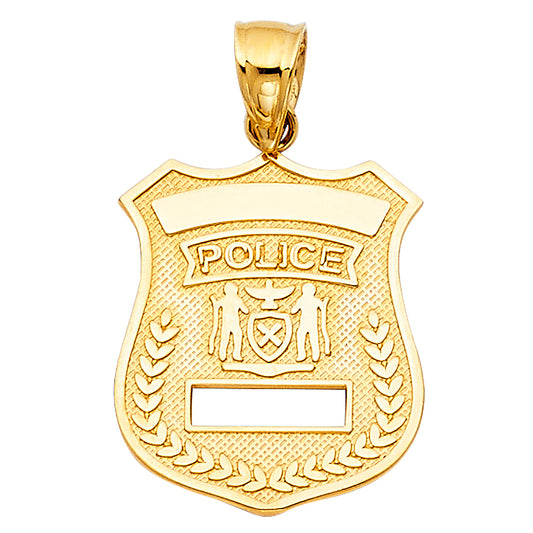 14K Yellow Gold Police Badge Design ID Pendant