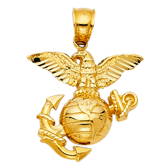 14K Yellow Gold U.S. Marine Corps Eagle, Globe & Anchor Pendant