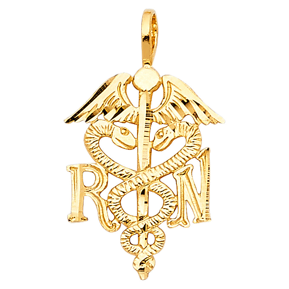 14K Yellow Gold RN Caduceus Pendant