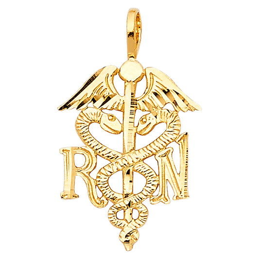 14K Yellow Gold RN Caduceus Pendant