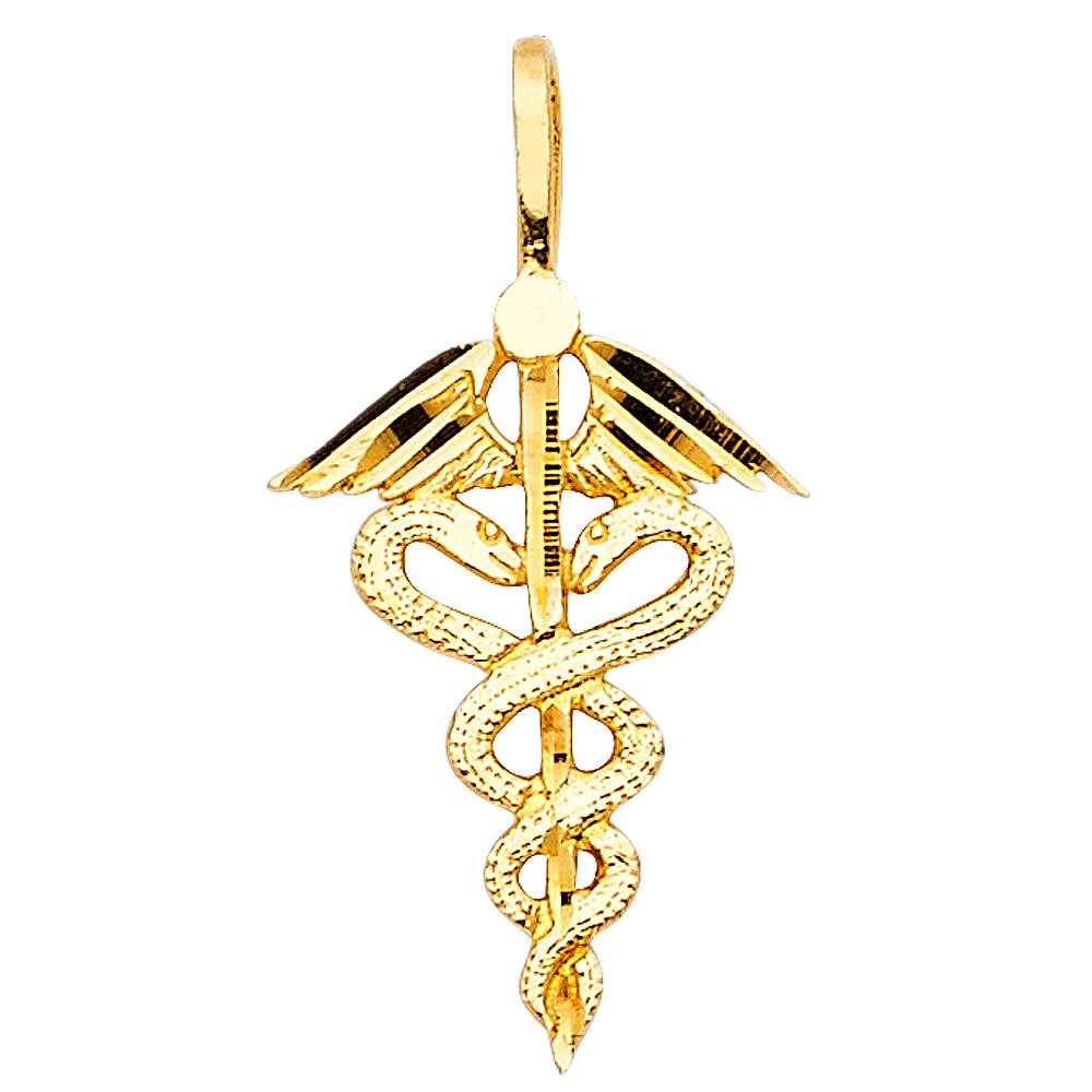 14K Yellow Gold Medical Caduceus Design Pendant